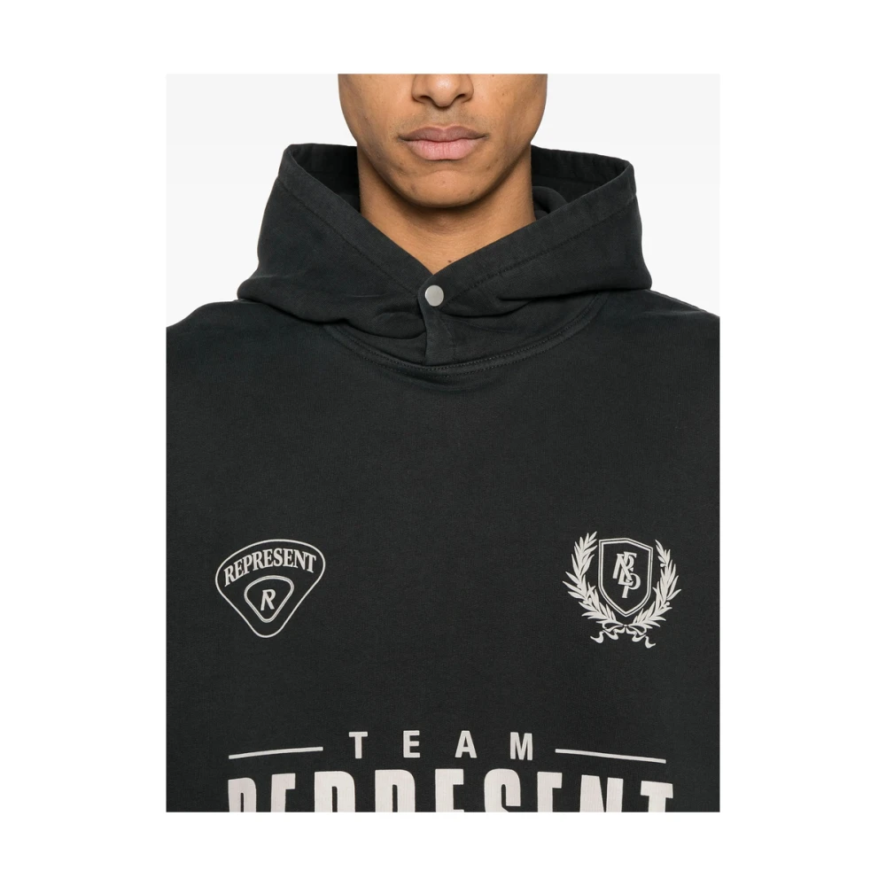Represent Zwarte hoodie met drukknoopsluiting Black Heren