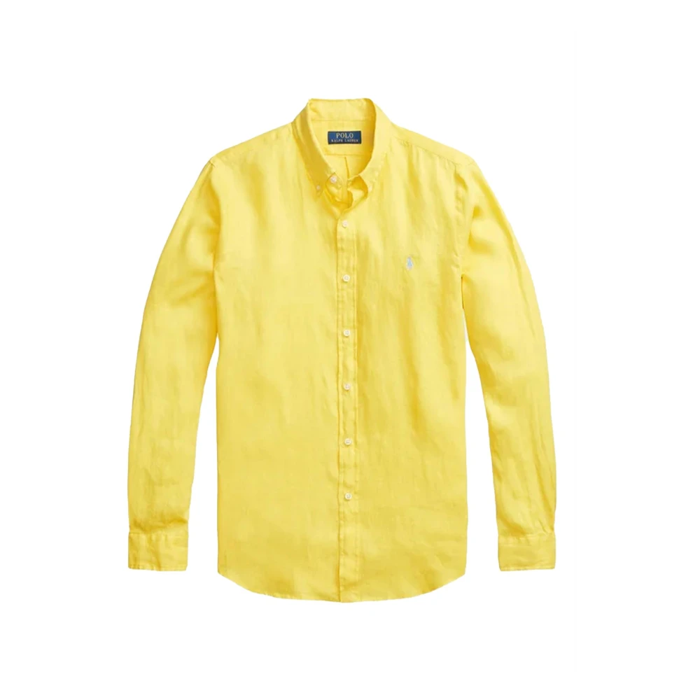 Ralph Lauren Linnen overhemd met knoopsluiting en Polo Pony patroon Yellow Heren