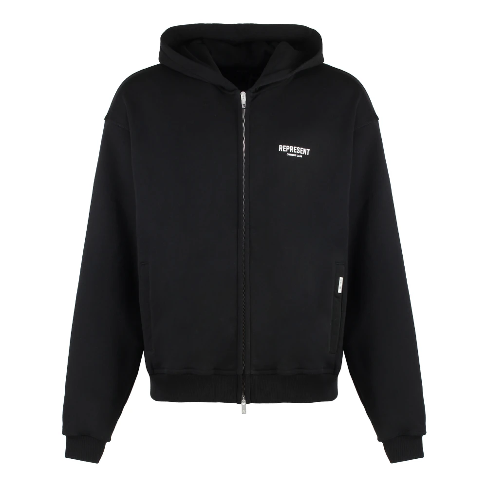 Represent Men's Black Zip-Throughs, S, Full Zip Cotton Hoodie