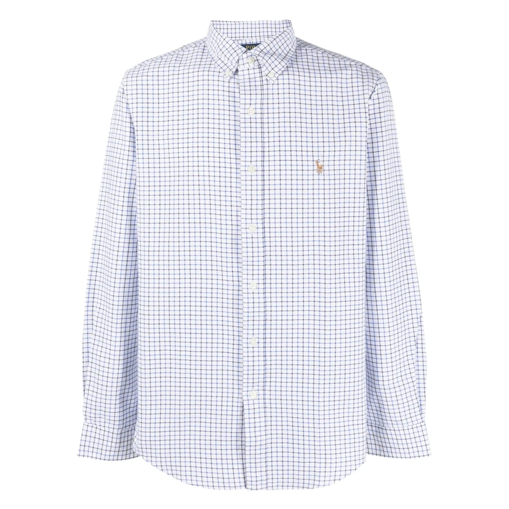 Polo Ralph Lauren Katoenen Geruite Geborduurde Overhemd Blue Heren