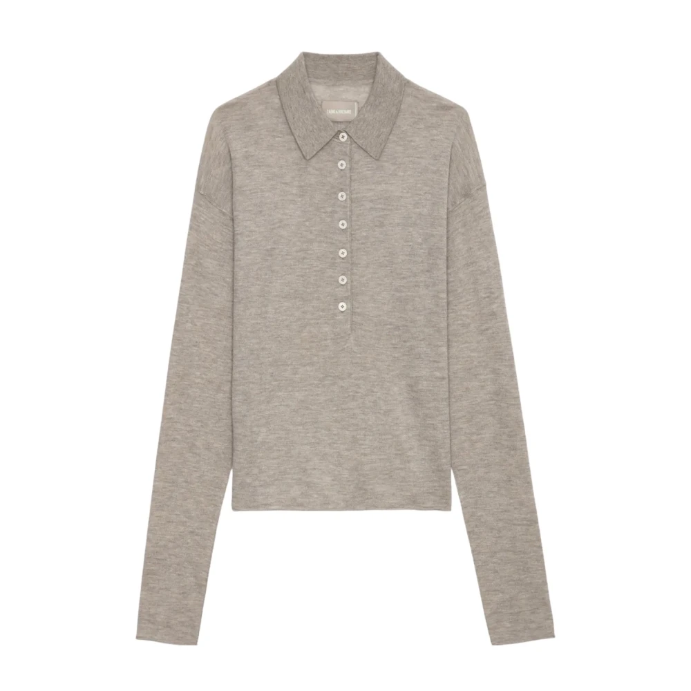 Zadig & Voltaire Bruin Latte Cashmere Polo Sweater Beige Dames