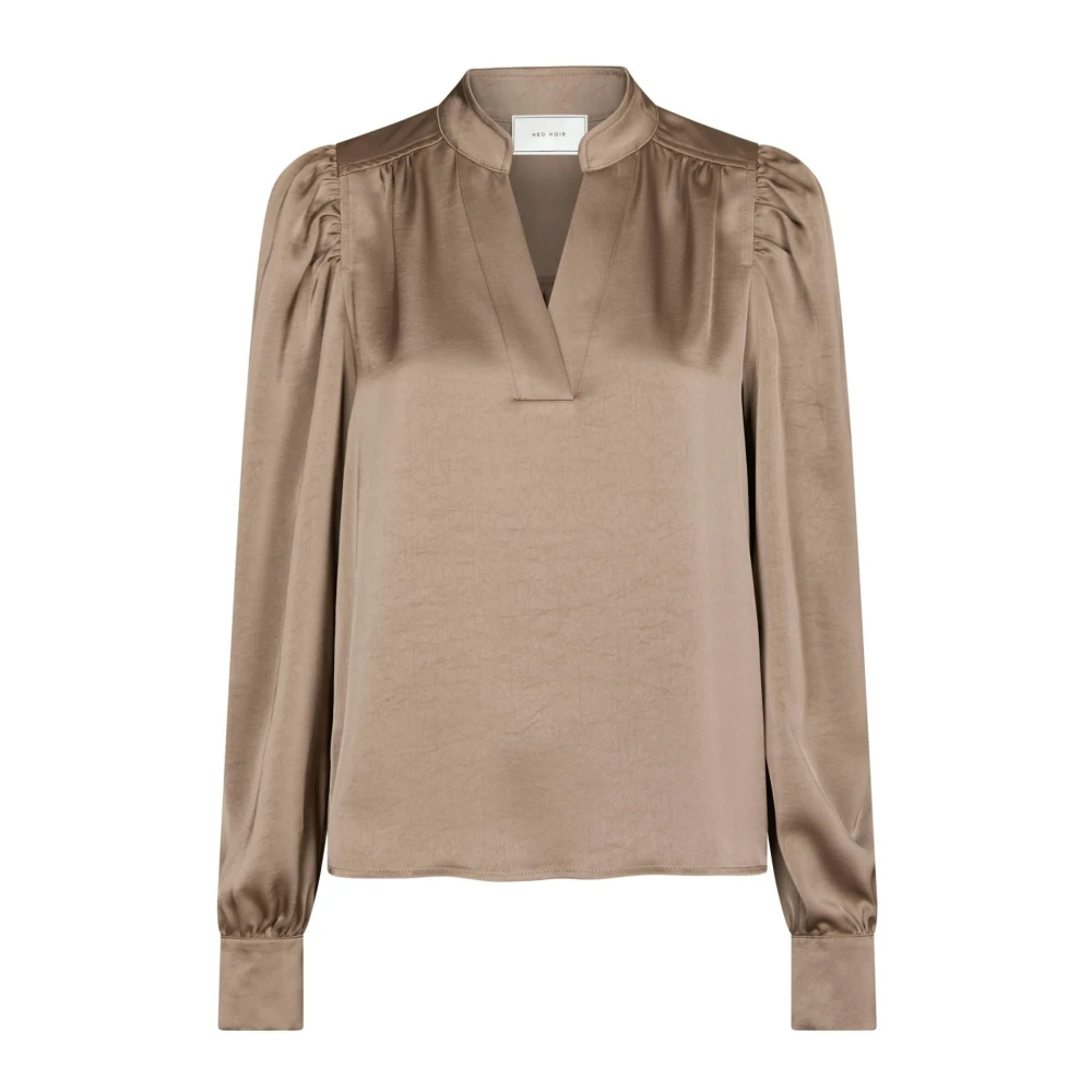 Neo Noir Brown Blouses, Female, Xl, Roella Heavy Sateen Blouse