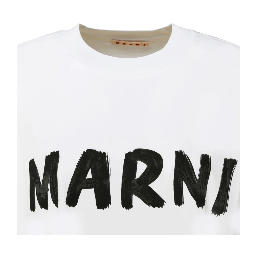 Marni Wit Logo Print T-Shirt White Dames