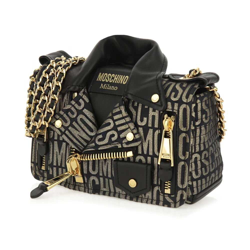 Moschino Gouden Biker Logo Lurex Tas Black Dames