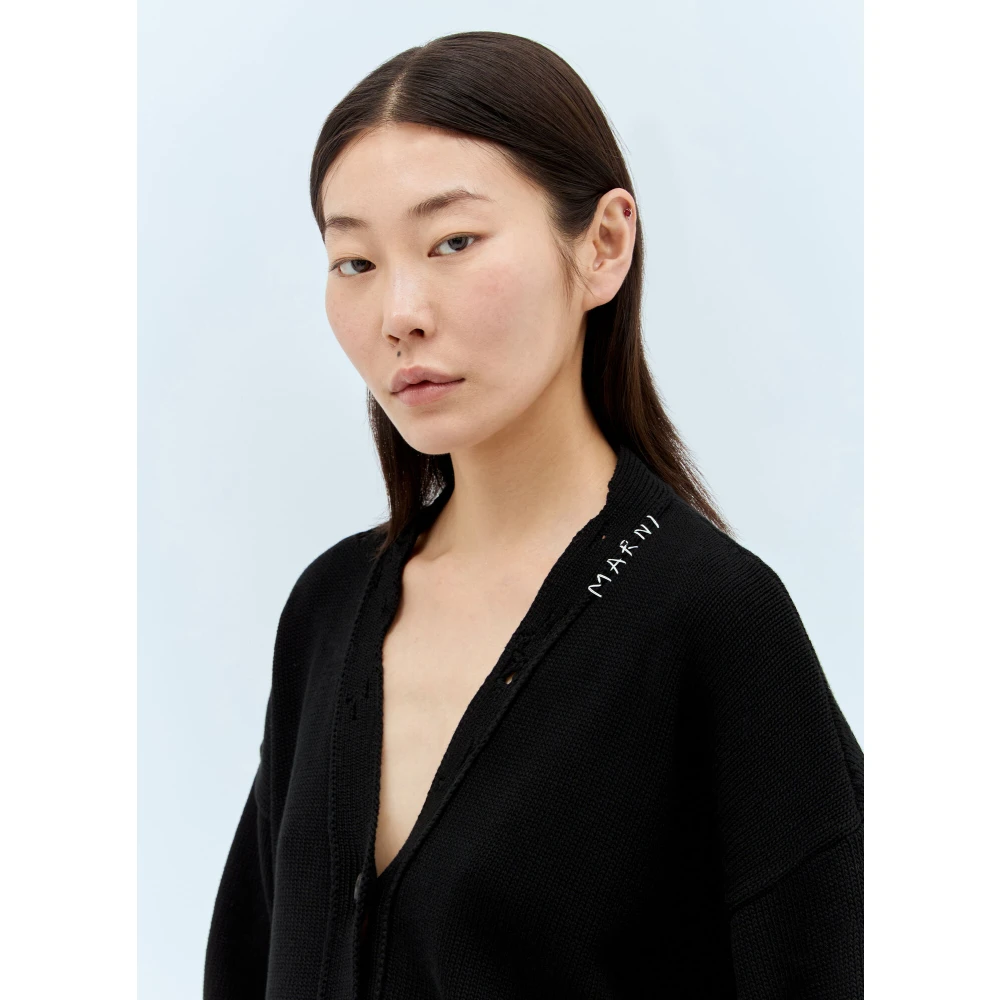 Marni Verwassen Katoenen Vest met Logo Intarsia Black Dames