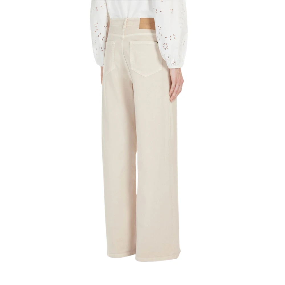 Max Mara Beige Wijde Pijp Katoenen Broek Medina Beige Dames