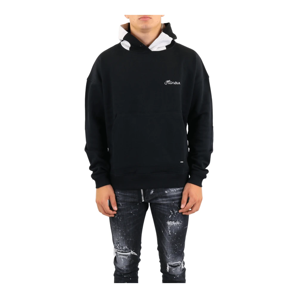 Flâneur Stickad huva hoodie Black, Herr