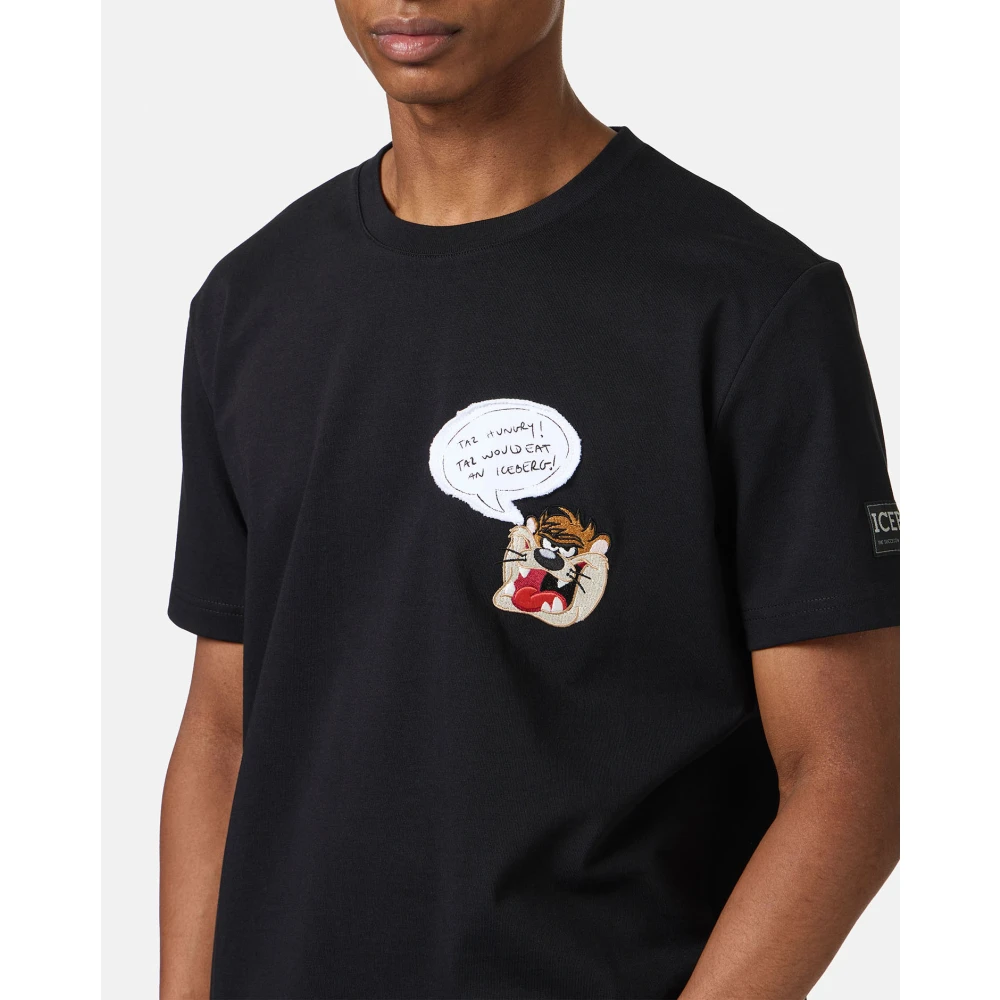 Iceberg Zwart klassiek regular fit katoenen jersey T-shirt Black Heren