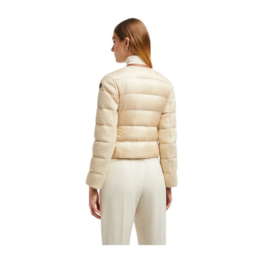 Moncler Beige Kort Donsjack met Leren Afwerking Brown Dames