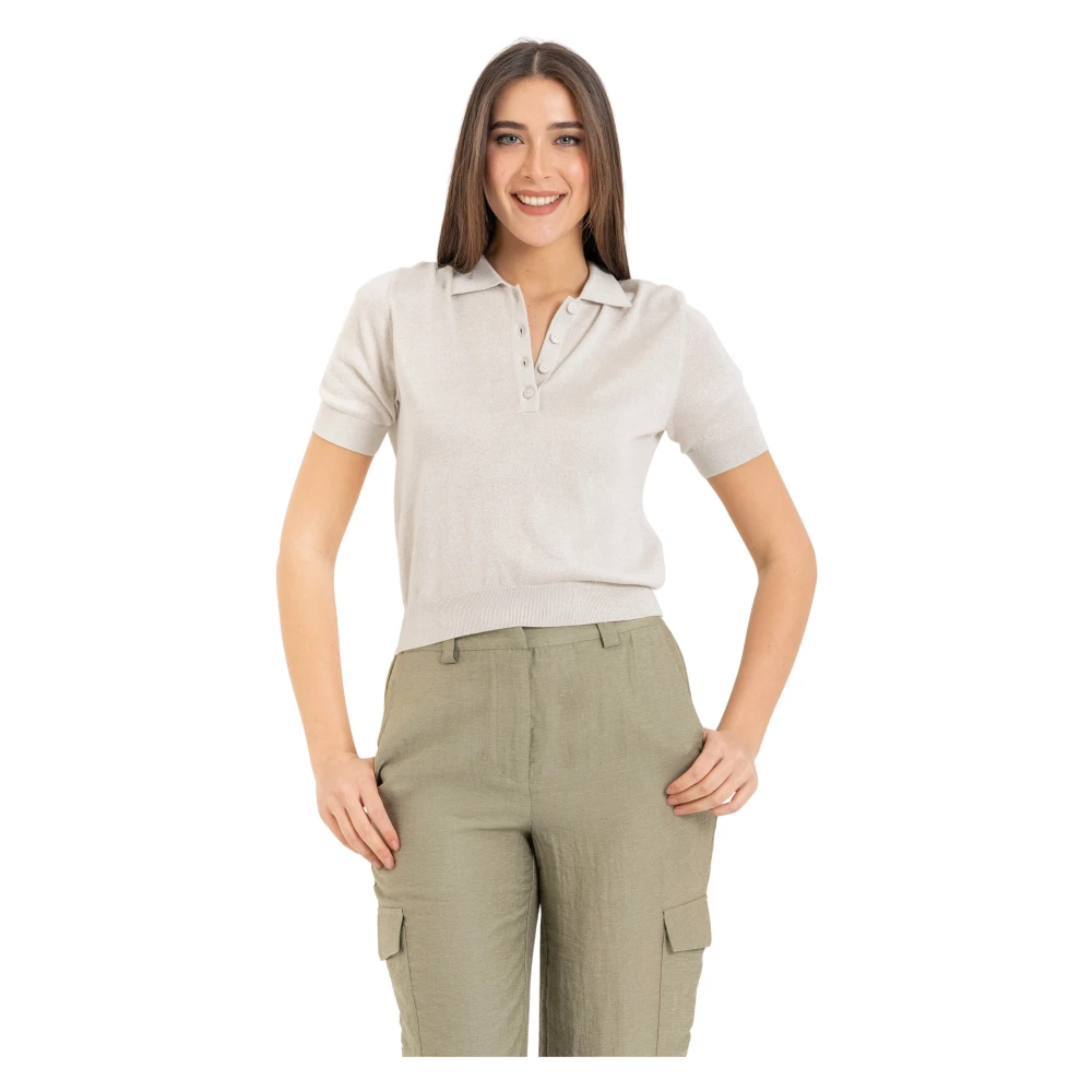 Kocca White Round-Neck Knitwear, Female, Xl, Chic Cropped Top