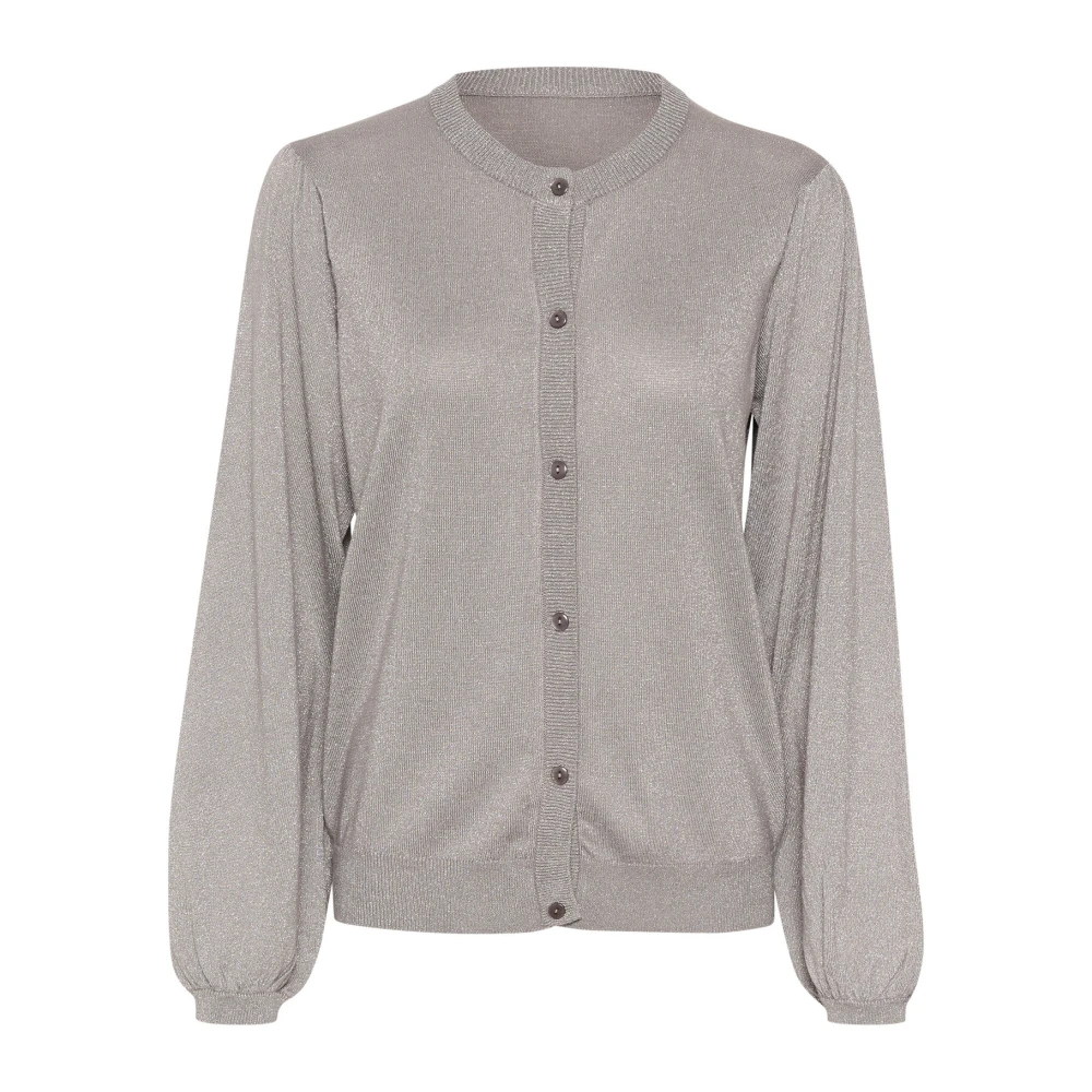 Cream Grijze Metallic Gebreide Vest Gray Dames