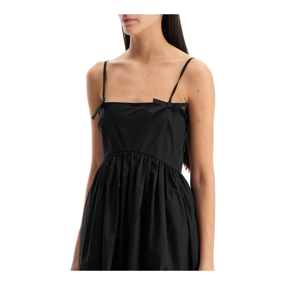 Ganni Flared Cotton Poplin Mini Dress Black Dames