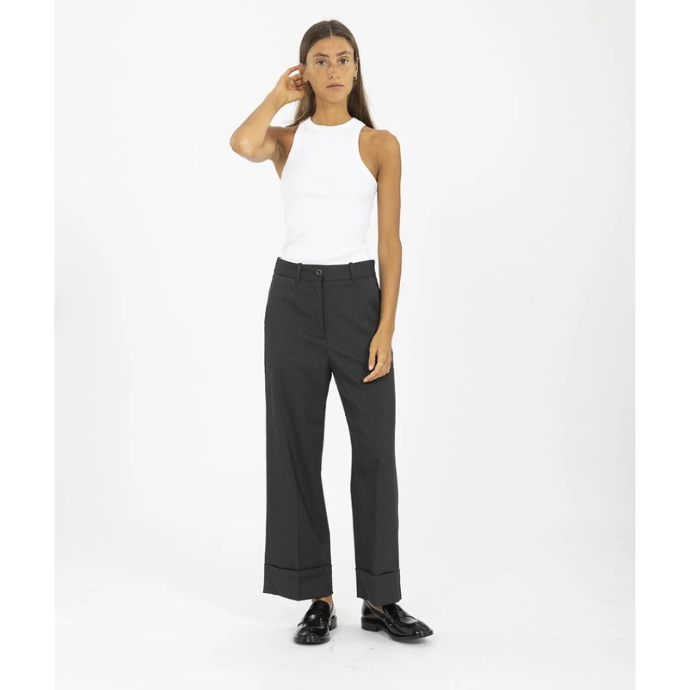 Nine In The Morning Wijde Pijp Crepe Broek met Manchetten Gray Dames