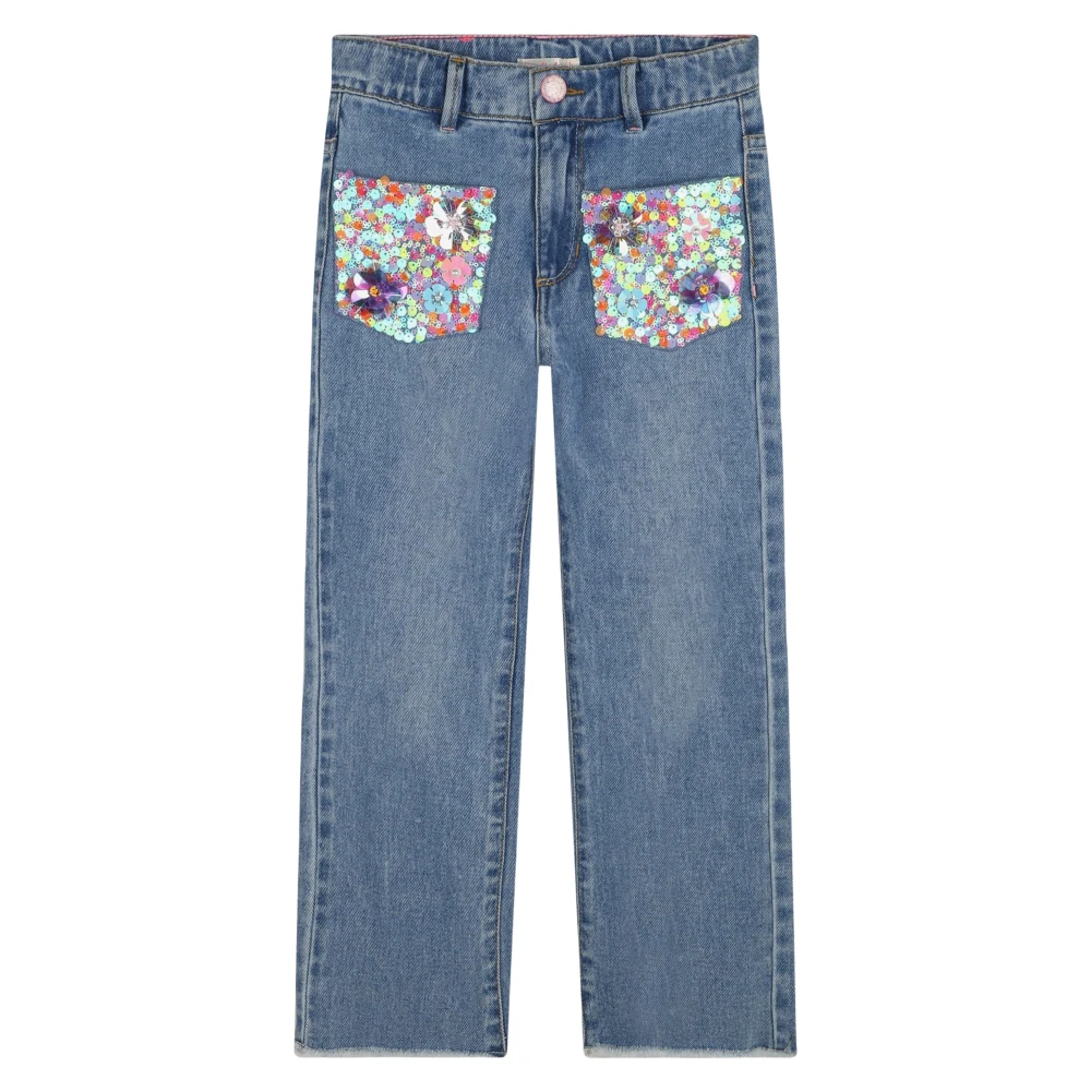 Billieblush Girls Blue Jeans, 5 Y, Sequin Pocket Jeans For