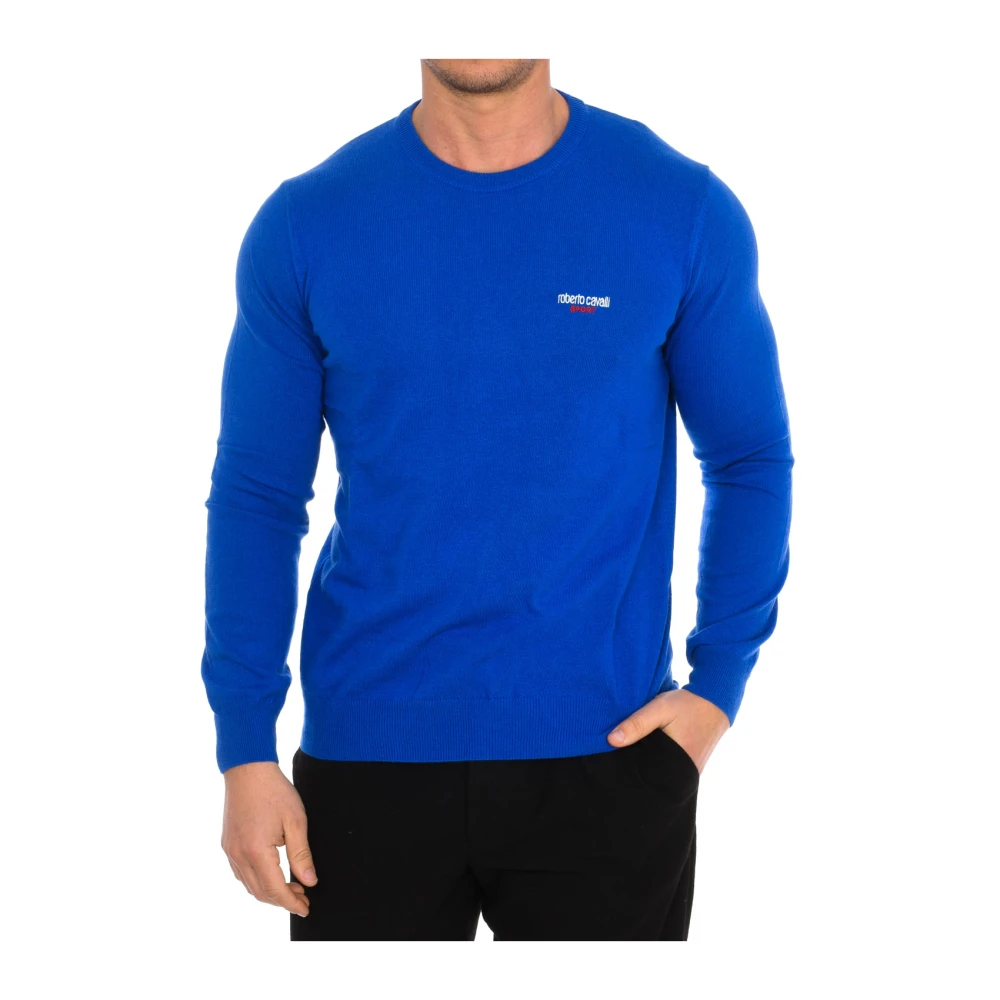 Roberto Cavalli Rondgebreide trui Blue Heren
