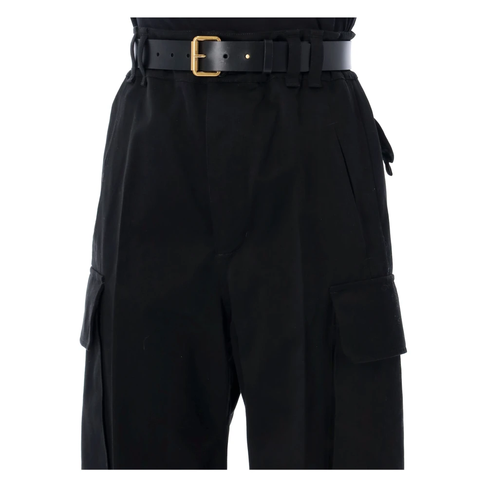Saint Laurent Cargo Broek Zwart Katoen Wijde Pijp Black Dames