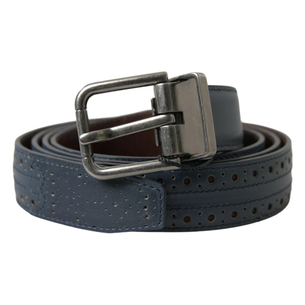 Dolce & Gabbana Blauwe Geperforeerde Metalen Gesp Riem Blue Heren