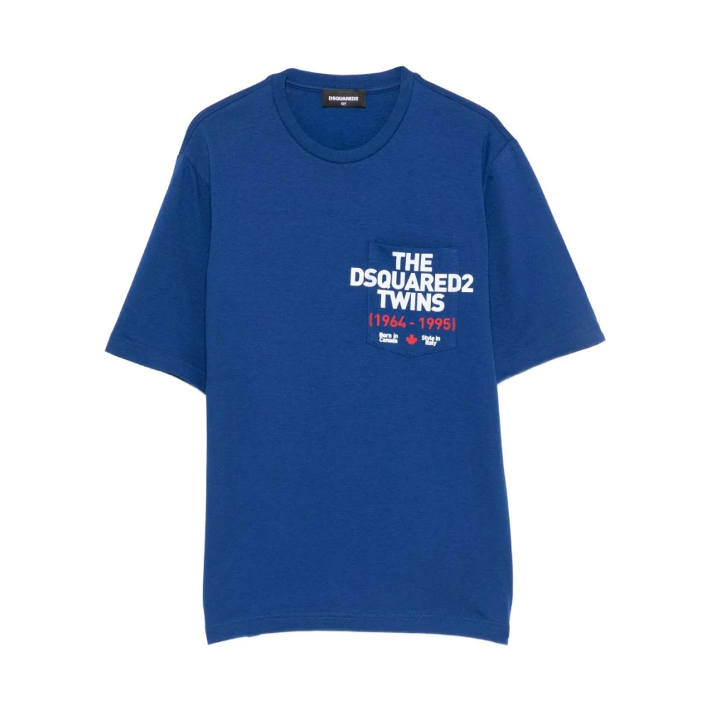Dsquared2 Men's Blue Maglietta A Manica Corta Girocollo Con Logo