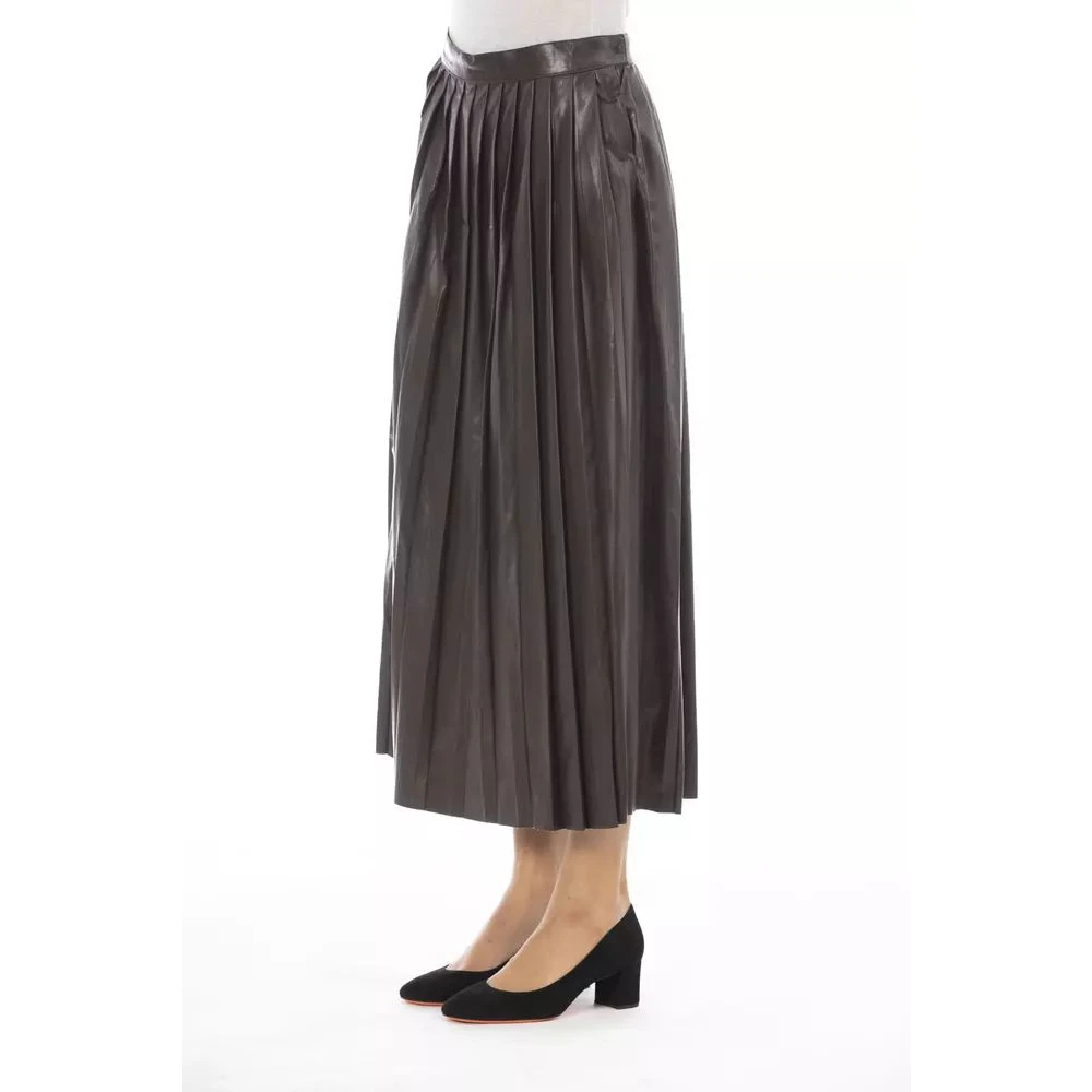 Alpha Studio Elegante Geplooide Midi Rok van Kunstleer Brown Dames