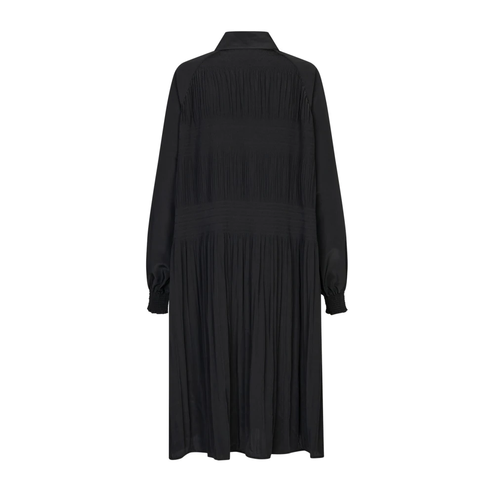 Cras Geplooide Jurk met Strass Knopen Black Dames