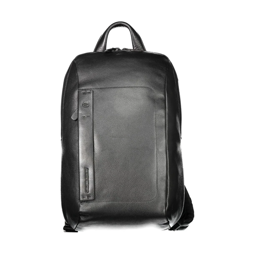 Piquadro Zwarte leren rugzak Black Heren