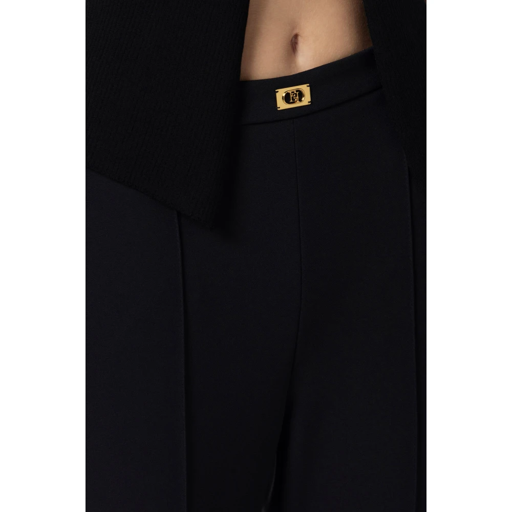 Elisabetta Franchi Zwarte Stretch Crepe Broek met Gouden Logo Black Dames