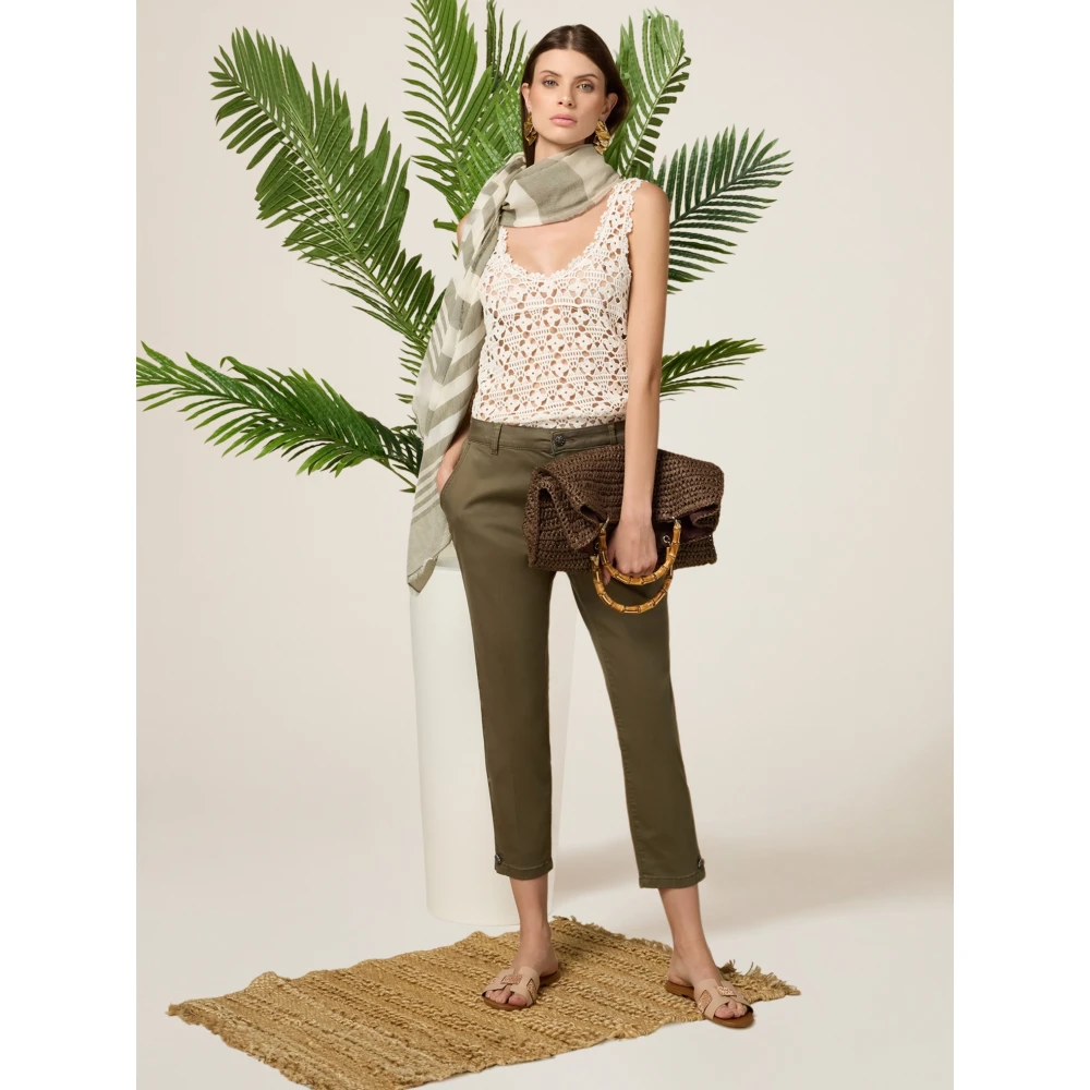 Oltre Chino Broek met Sieraden Detail Green Dames