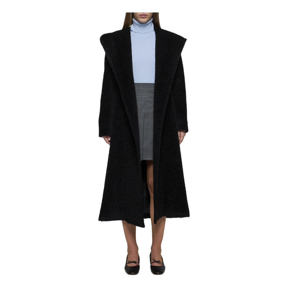 Max Mara Studio Zwarte Teddy Alpaca Wollen Jas Black Dames