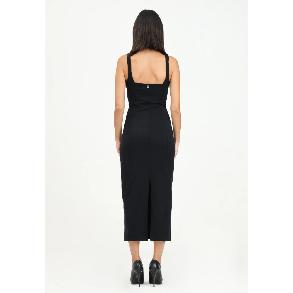 PATRIZIA PEPE Zwarte Midi Jurk met Hartvormige Halslijn Black Dames