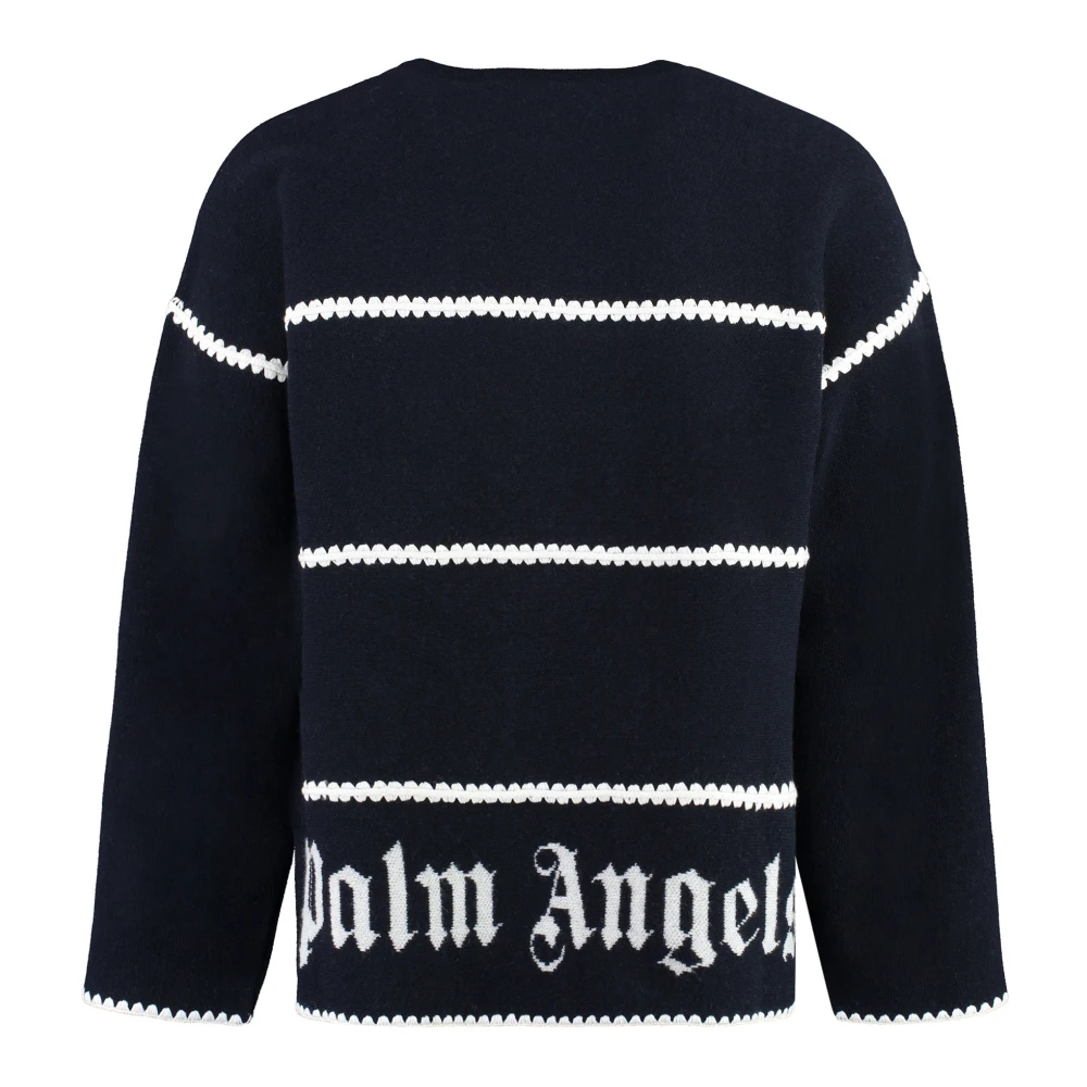 Palm Angels Geborduurde wollen trui Blue Heren
