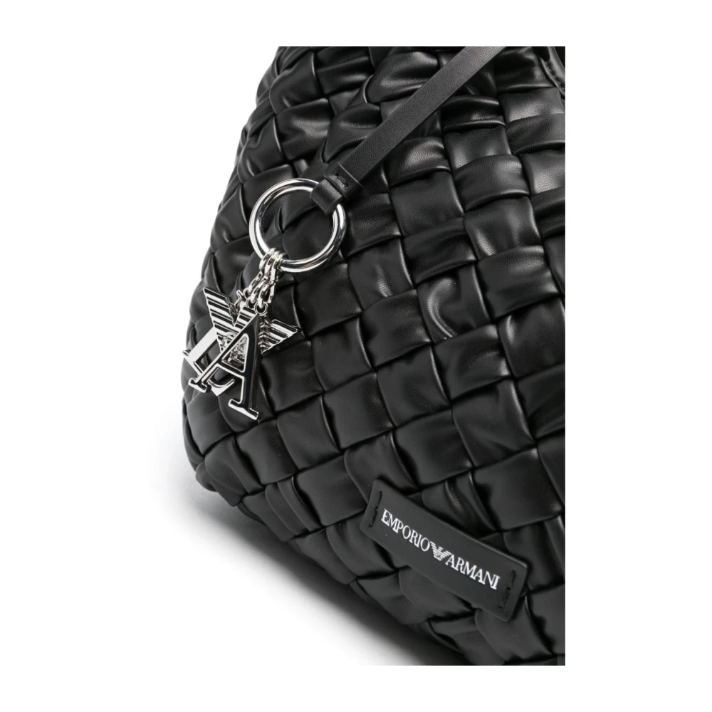 Emporio Armani Zwarte tas met gevlochten ontwerp en logohanger Black Dames