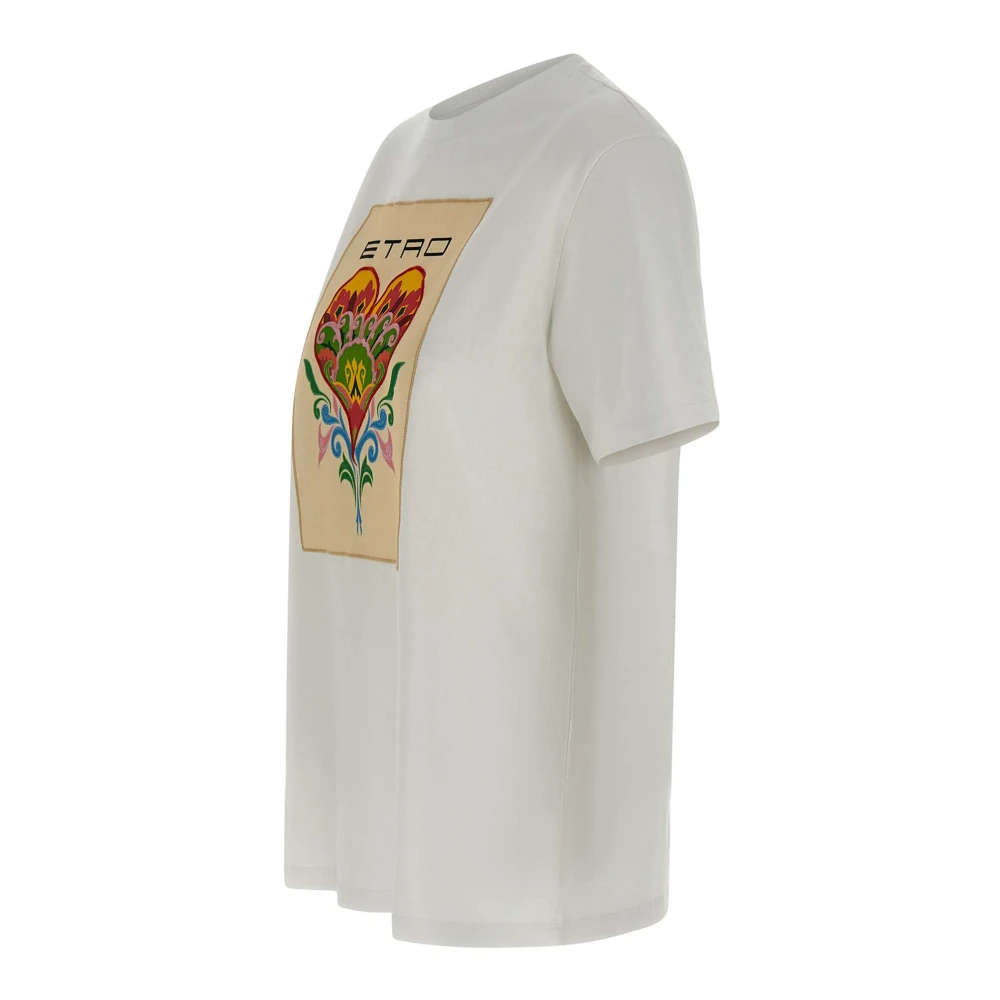 ETRO Wit Katoenen T-shirt met Logo Print White Dames