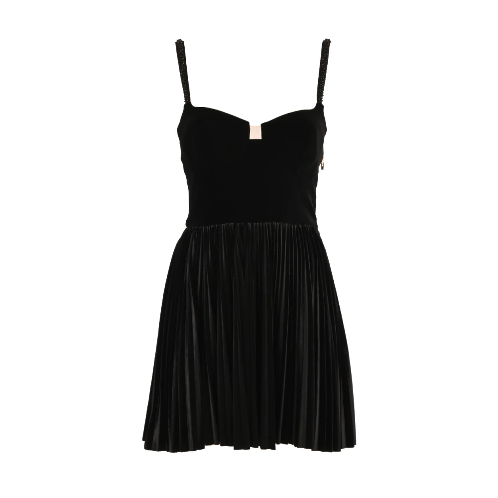 Elisabetta Franchi Fluwelen Korte Jurk met Strass en Kralen Black Dames