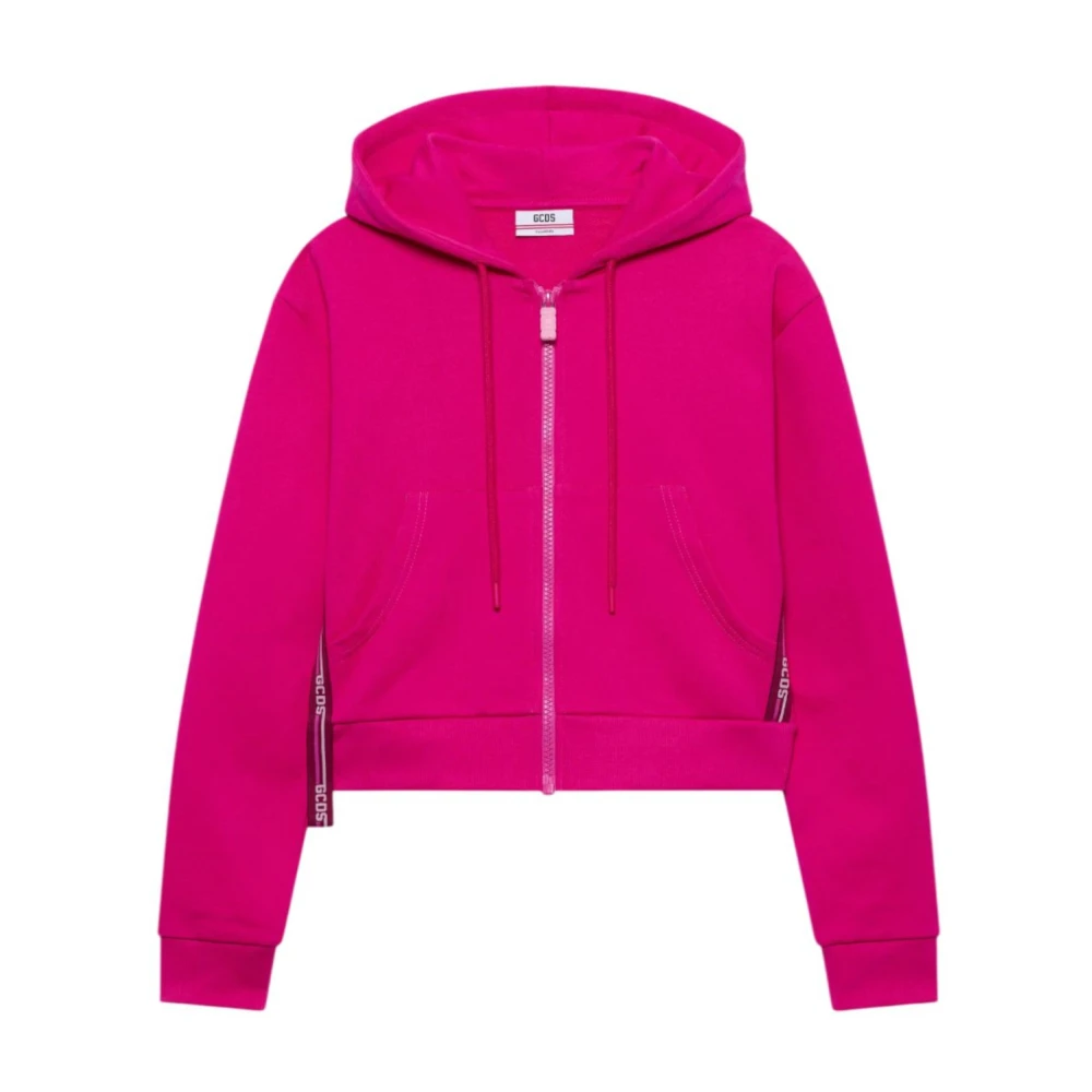 Gcds Pink Logo Tape Full Zip Hoodie - Female - Zip-Throughs - Xs - Sweatshirts & Hoodies