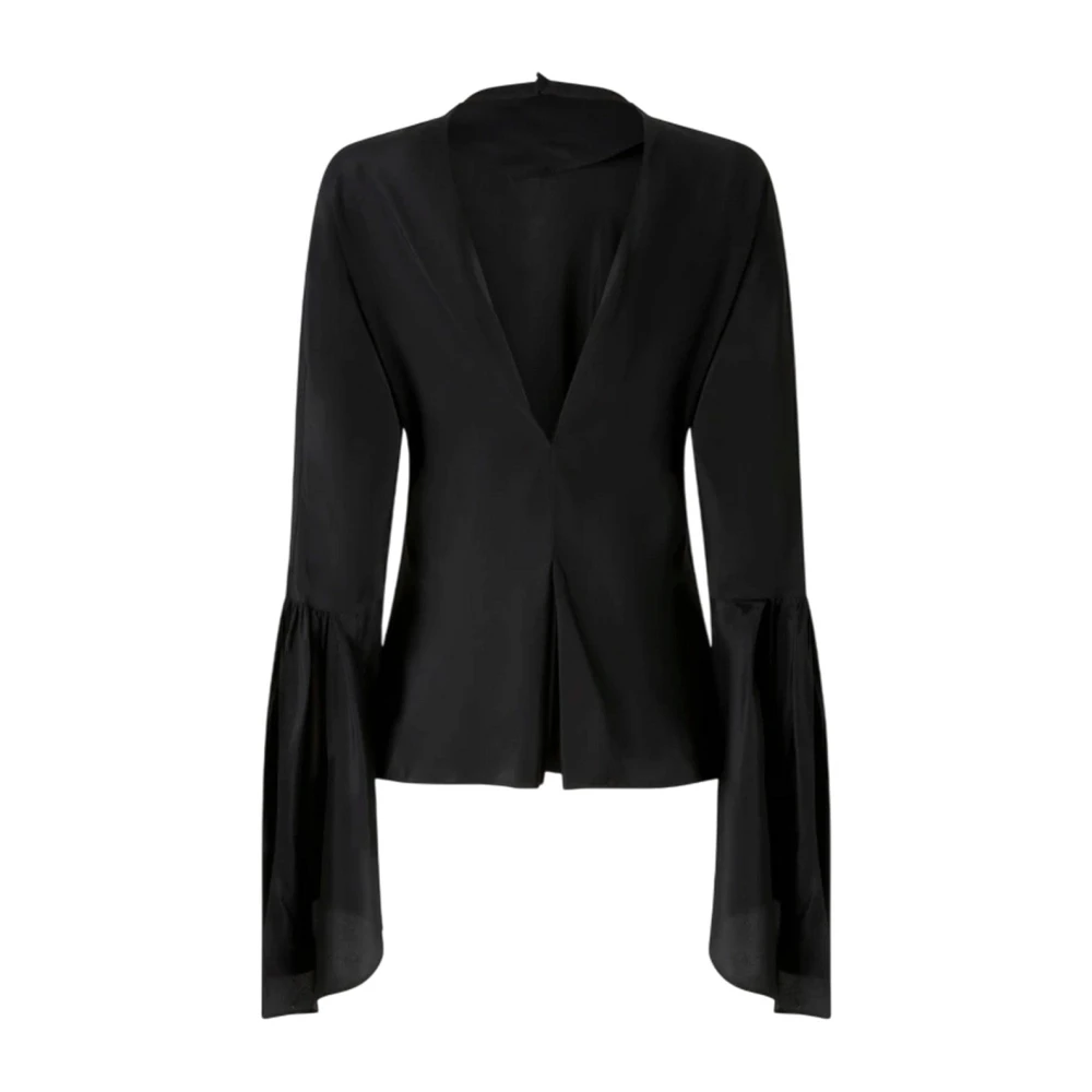 Pinko Women's Black Crepe De Chine Blouse With Rear Neckline