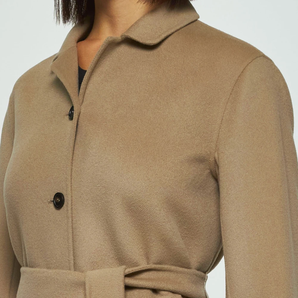 Max Mara Korte Wollen Jas met Riem Brown Dames