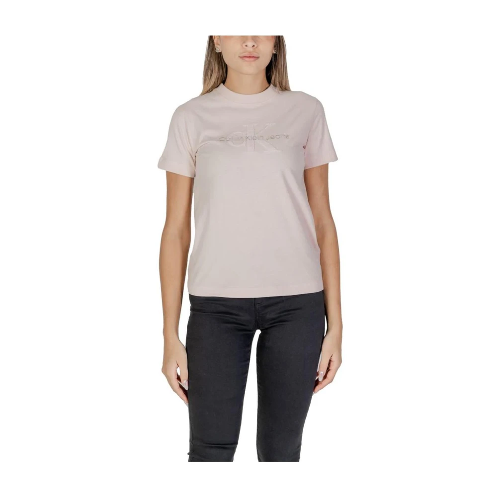 Calvin Klein Jeans Roze Katoenen Logo Tee Crew Neck Pink Dames