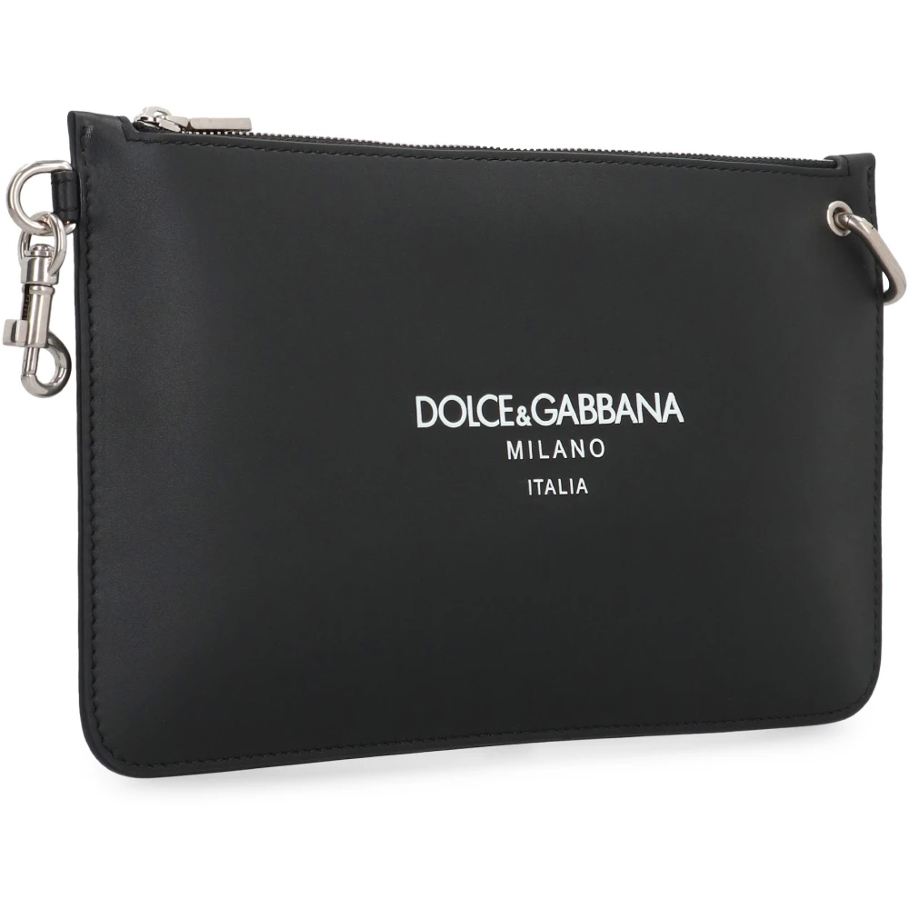 Dolce & Gabbana Leren platte tas met schouderband Black Heren