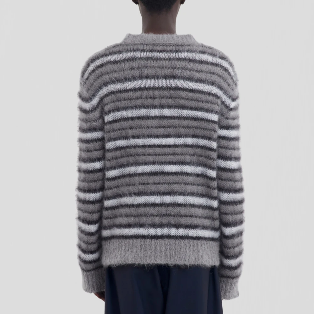 Marni Gestreepte Mohair Crew-Neck Trui Gray Heren