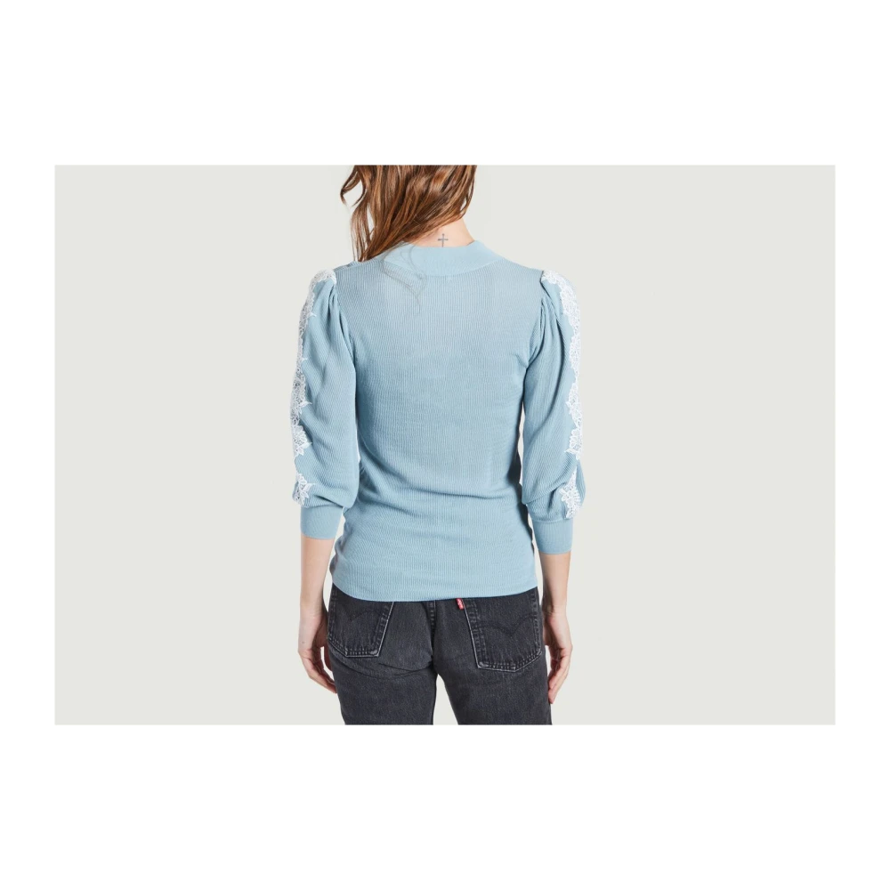 See by Chloé Blauwe Kant Jumper met Bloemen Overlay Blue Dames