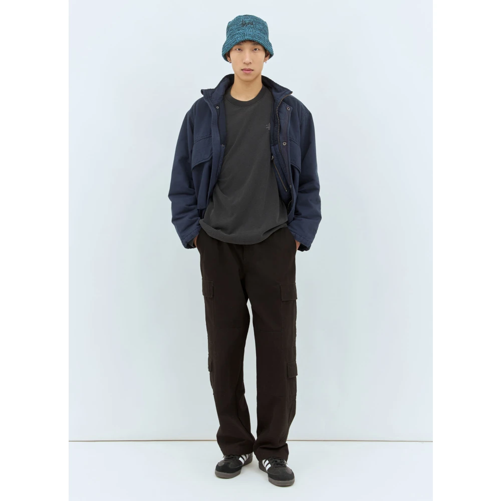 Stüssy Gewassen Crewneck T-shirt met Logo Borduurwerk Black Heren