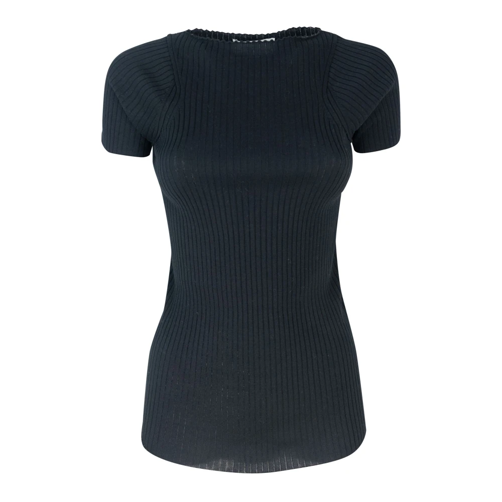 SPORTMAX Zwarte Geribbelde Katoenen Trui Black Dames