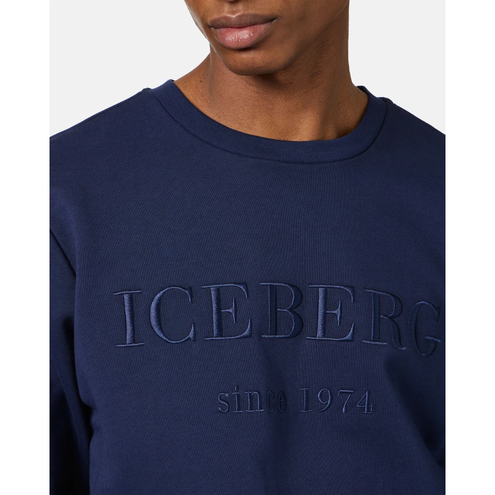 Iceberg Slim fit blauwe sweatshirt van katoen met logo borduursel Blue Heren