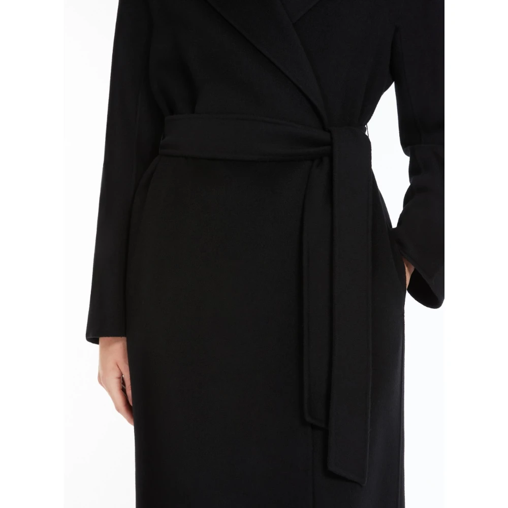Max Mara Studio Zwarte Wol Kasjmier Zijde Midi Jas Black Dames