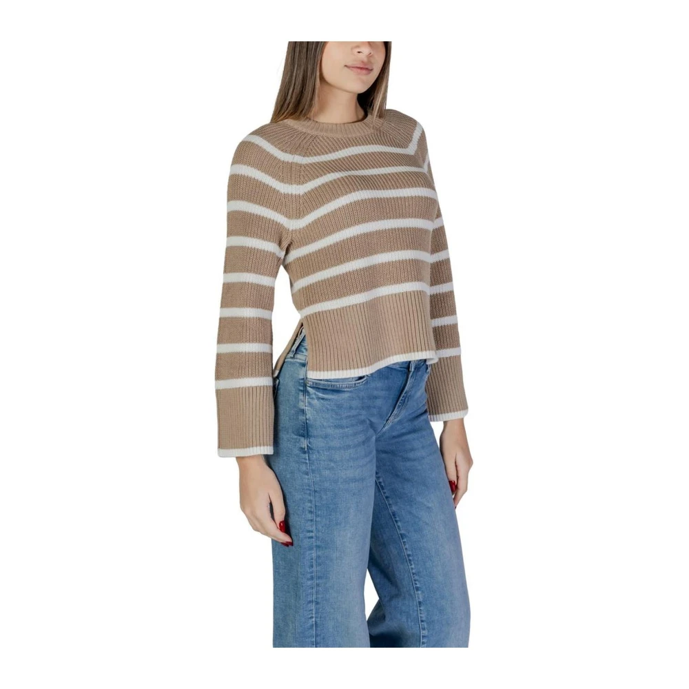 Vila Beige Crew Neck Katoenen Sweatshirt Beige Dames