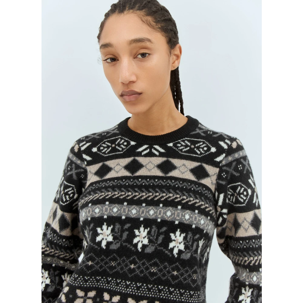 Skall Studio Grafische Jacquard Wollen Trui Black Dames