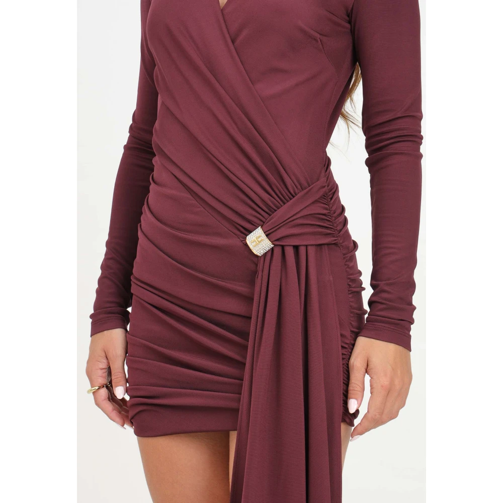 Elisabetta Franchi Bordeaux Korte Jurk met Open Rug Brown Dames