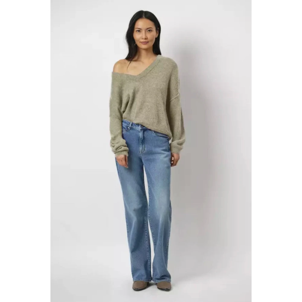 Dante 6 Alpaca V-hals trui in Swamp Green Dames