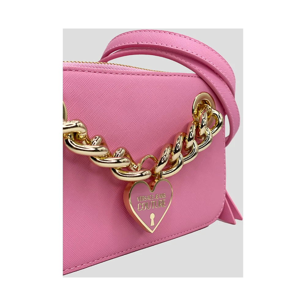 Versace Jeans Couture Rosa Ketting Hart Bedel Leren Tas Pink Dames