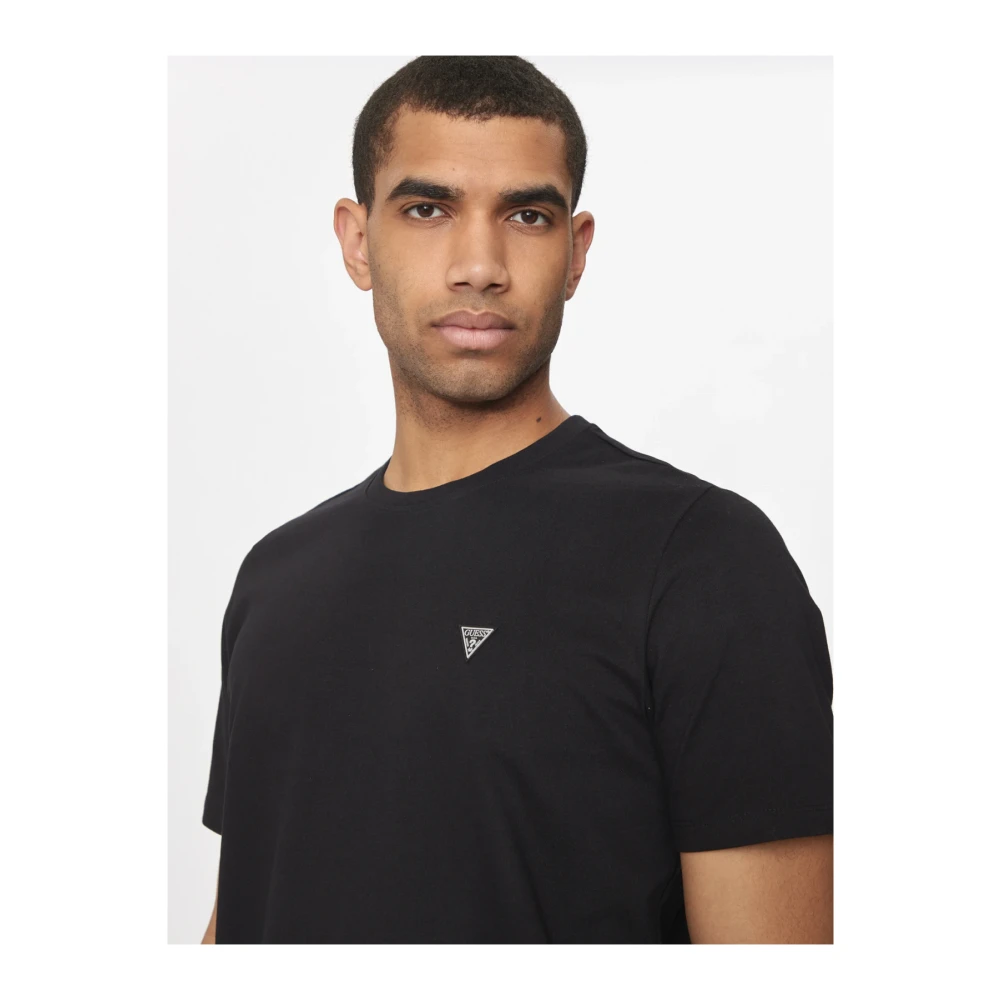 Guess Zwarte Katoenen T-shirt met Logopatch Black Heren